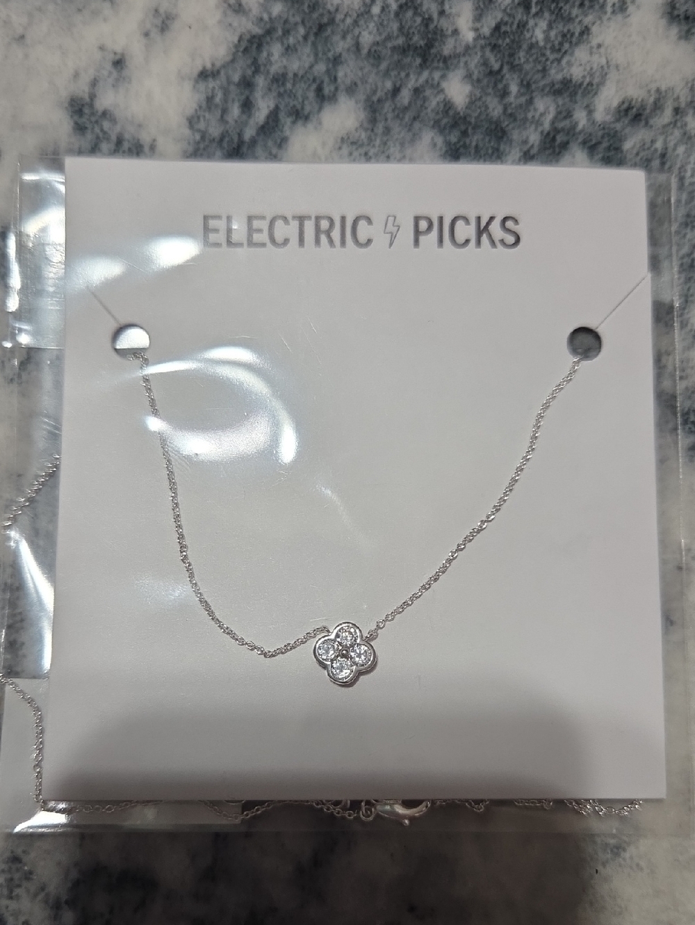 Electric Picks Silver Clover Necklace with Sparkling Accents